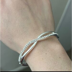 Anne Klein Silver-Tone Crystal Crisscross Bangle Bracelet